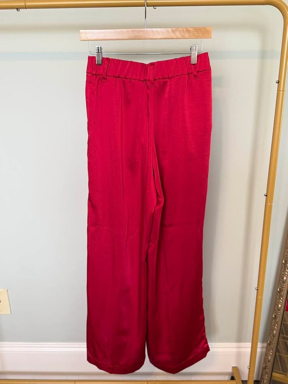 Red Satin Wide Leg Trousers- Size 4